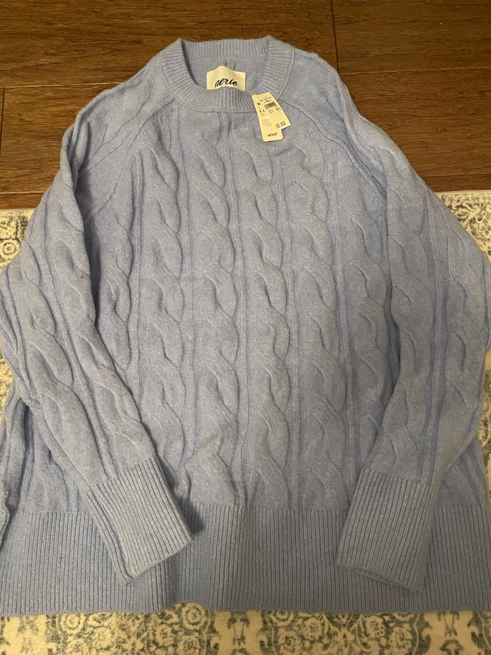 Aerie Light Blue Cable Knit Sweater NEW